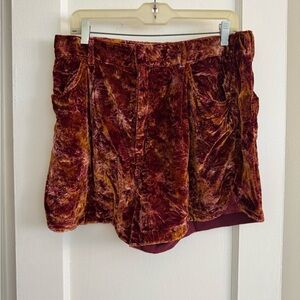 Free People Crushed Velvet Mini Skirt in Wine and Gold